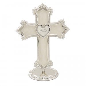 Silver Cross with Heart Plate