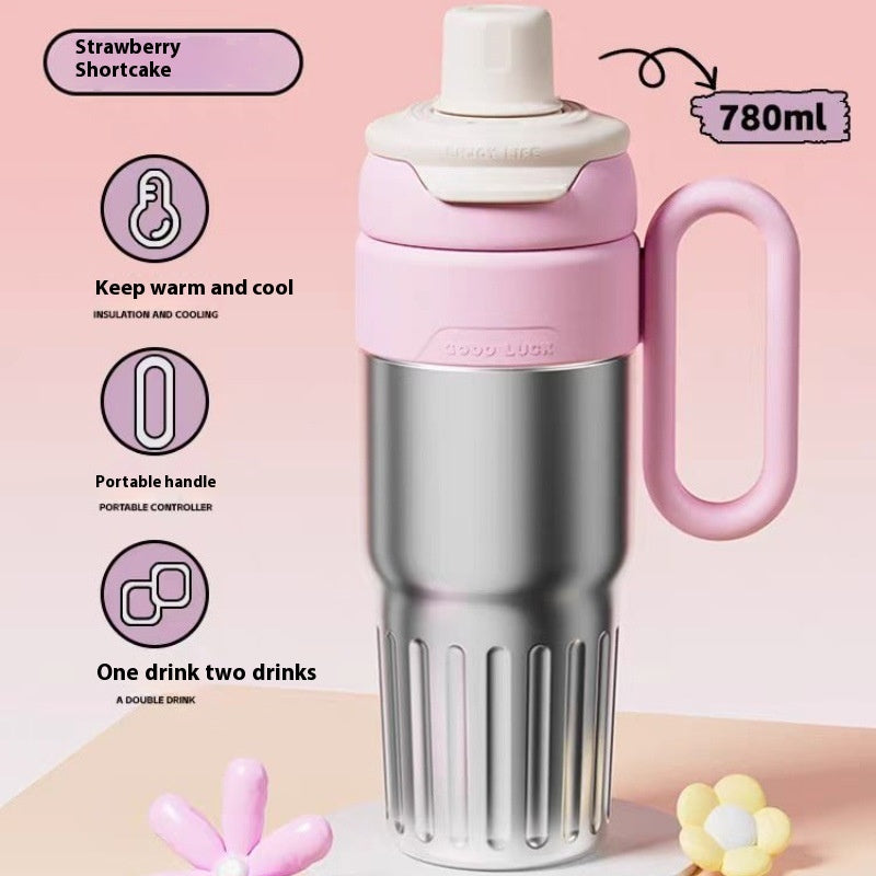 780ml Gradient Stainless Steel Thermal Cup – Double Wall Coffee Thermos with Lid & Straw Unisex