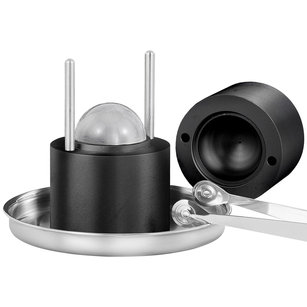 Ice Ball Press Kit 60mm – 2.4" Aircraft Aluminum Alloy Ice Sphere Maker with Tongs & Drip Tray for Whiskey, Cocktails & Bourbon (Black)