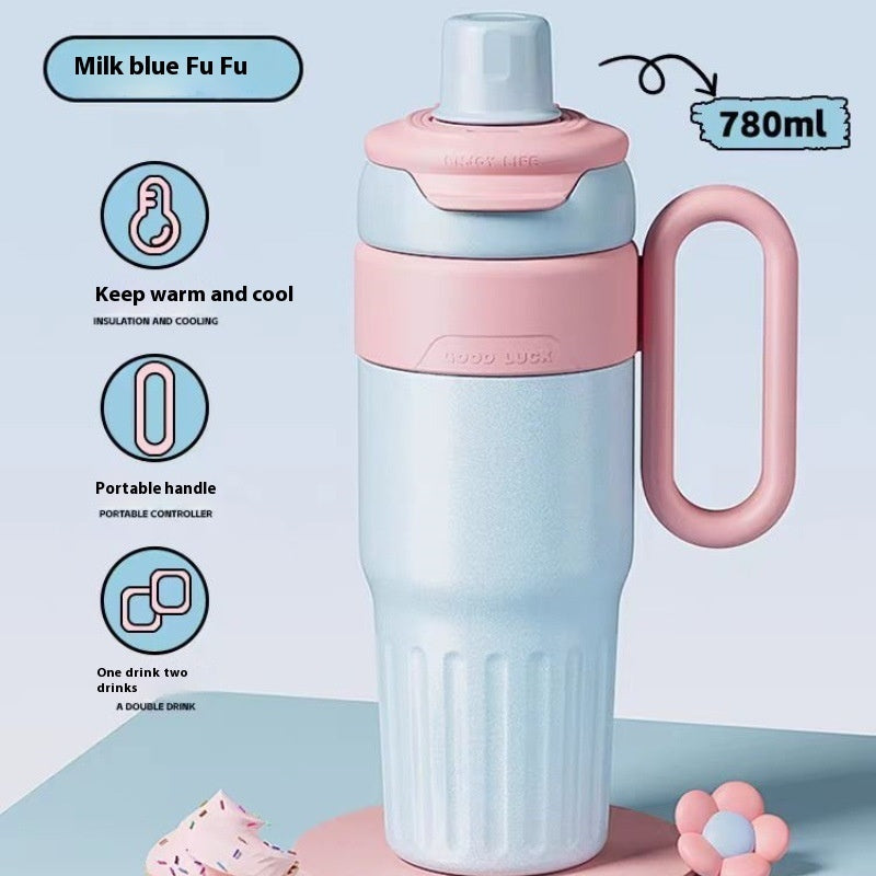 780ml Gradient Stainless Steel Thermal Cup – Double Wall Coffee Thermos with Lid & Straw Unisex