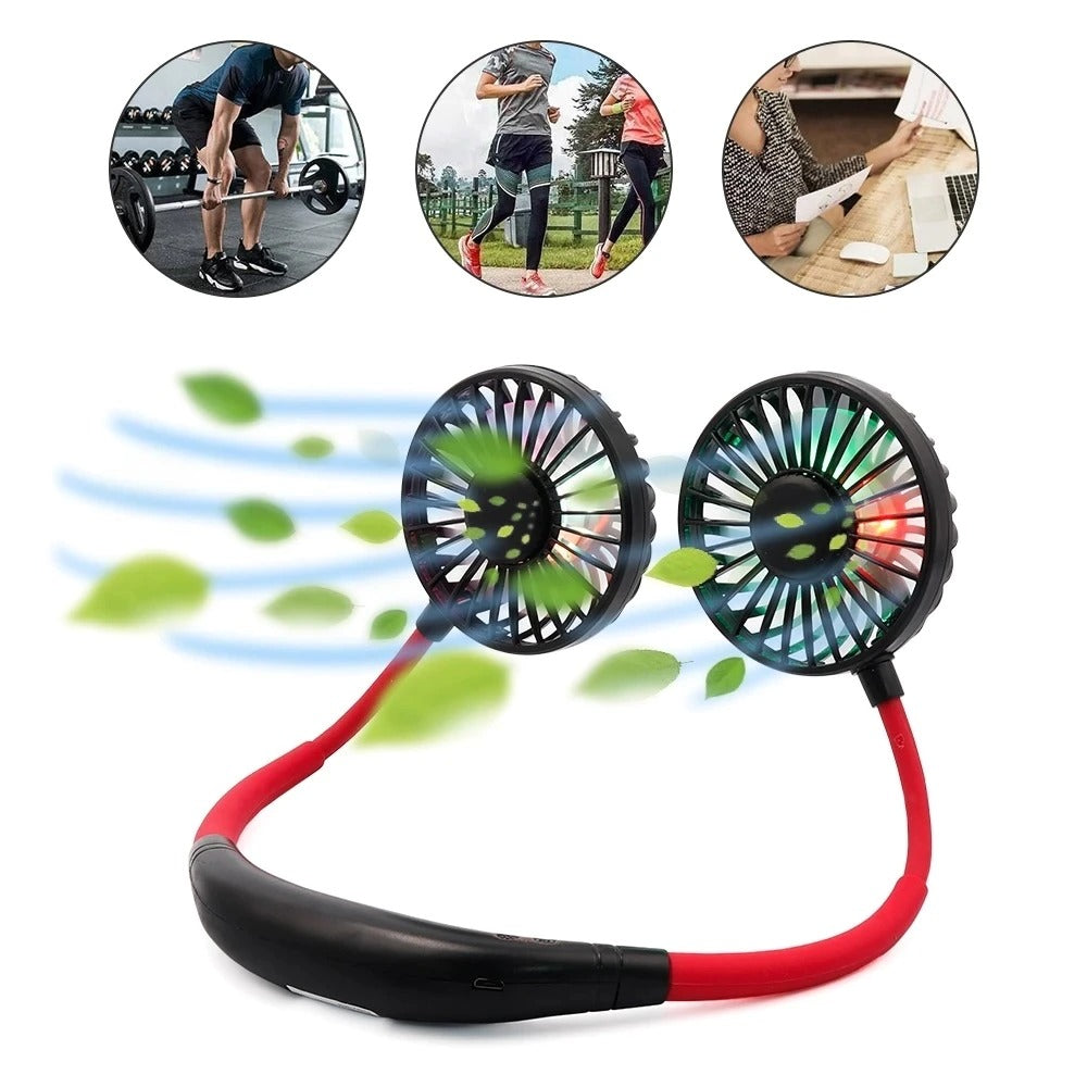 Mini Portable Neckband Fan, USB Rechargeable Hanging Double Air Cooler with Aroma, Colorful Desk Fan for Room