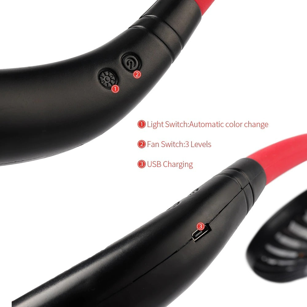 Mini Portable Neckband Fan, USB Rechargeable Hanging Double Air Cooler with Aroma, Colorful Desk Fan for Room