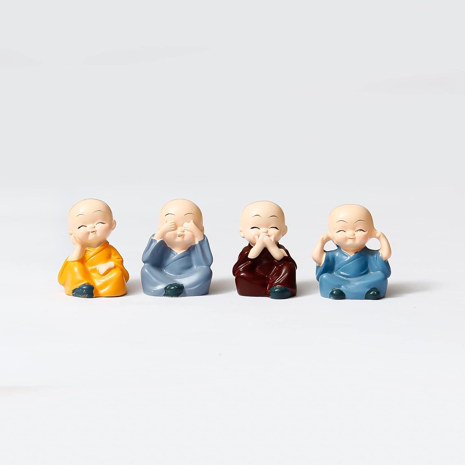 Resin Set of 4 Little Monk Buddha Statue Think No Evil Speak No Evil Hear No Evil See No Evil Showpiece for Home Decor Living Room Office| Diwali Housewarming Buddha Purnima Birthday Gifts