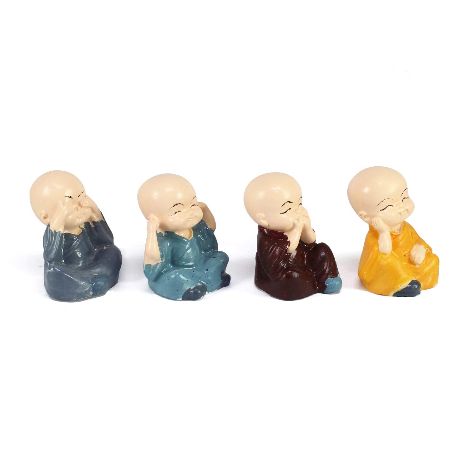 Resin Set of 4 Little Monk Buddha Statue Think No Evil Speak No Evil Hear No Evil See No Evil Showpiece for Home Decor Living Room Office| Diwali Housewarming Buddha Purnima Birthday Gifts