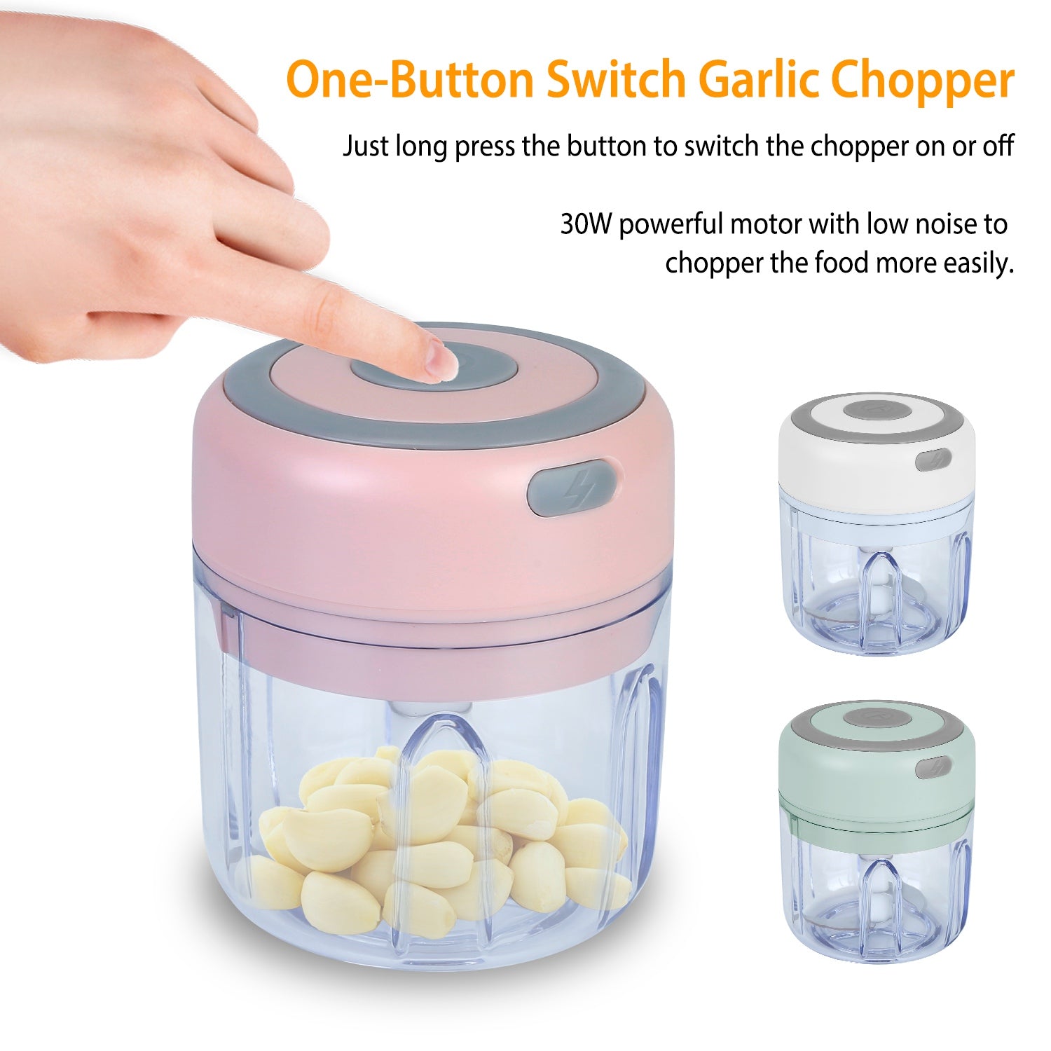 Mini Cordless Garlic Chopper 8.45oz - USB Rechargeable Food Processor for Onions, Ginger, Meat & Herbs