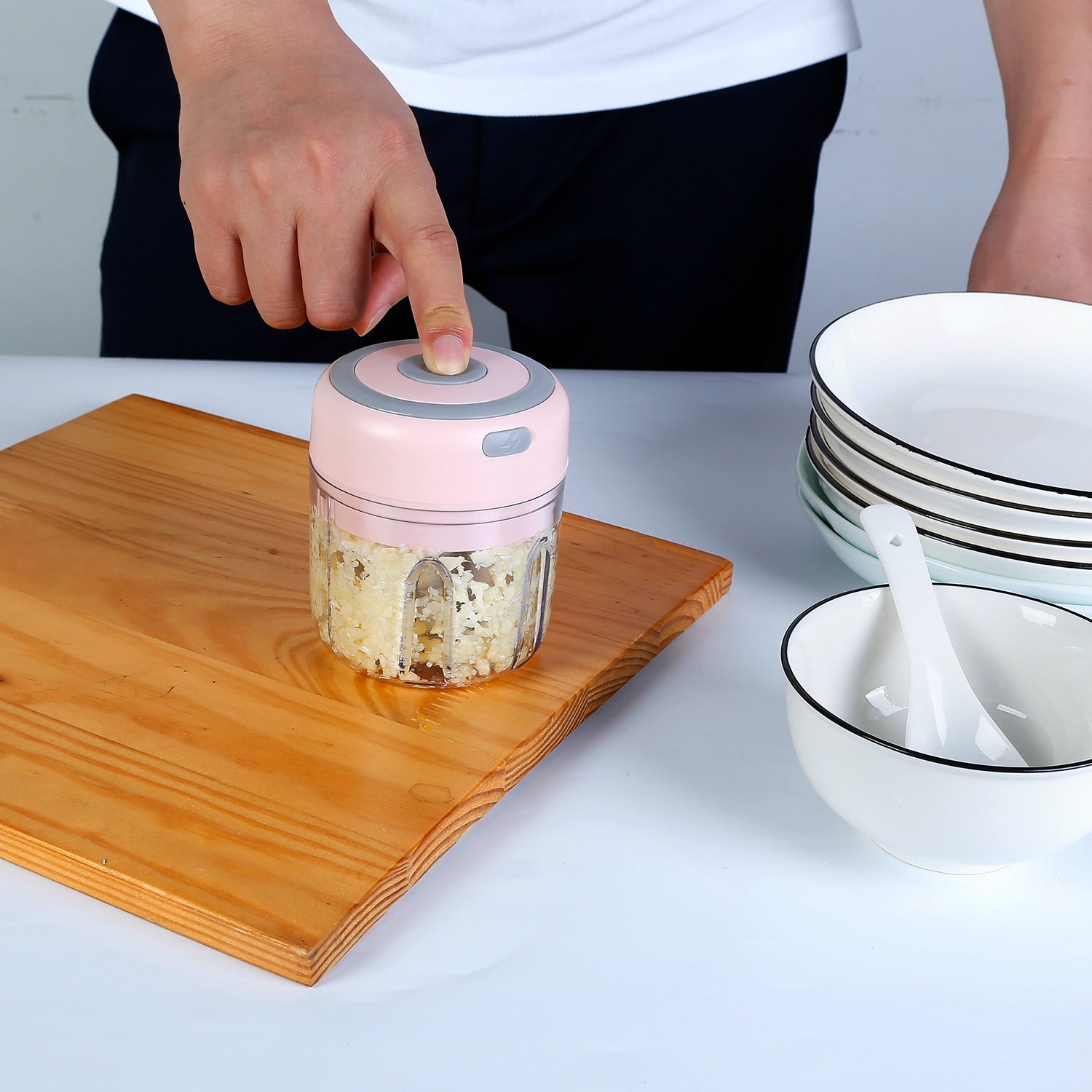 Mini Cordless Garlic Chopper 8.45oz - USB Rechargeable Food Processor for Onions, Ginger, Meat & Herbs