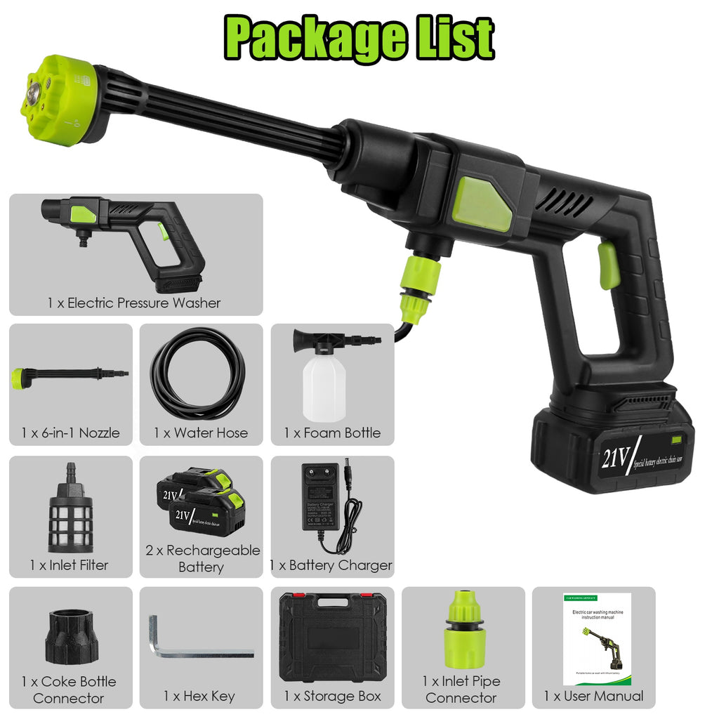 Cordless 435PSI Portable Pressure Washer 21V – Electric Power Washer for Car Cleaning with 6-in-1 Nozzle, Foam Bottle & 15000mAh Battery