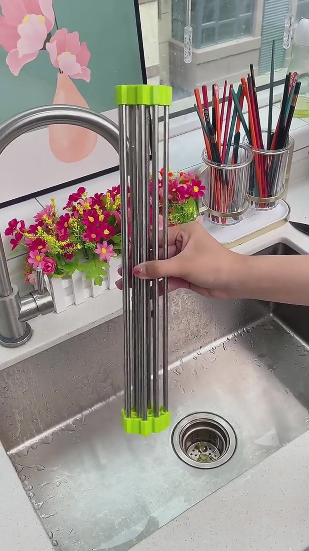 Folding Kitchen Drain Sink Rack Stainless Steel